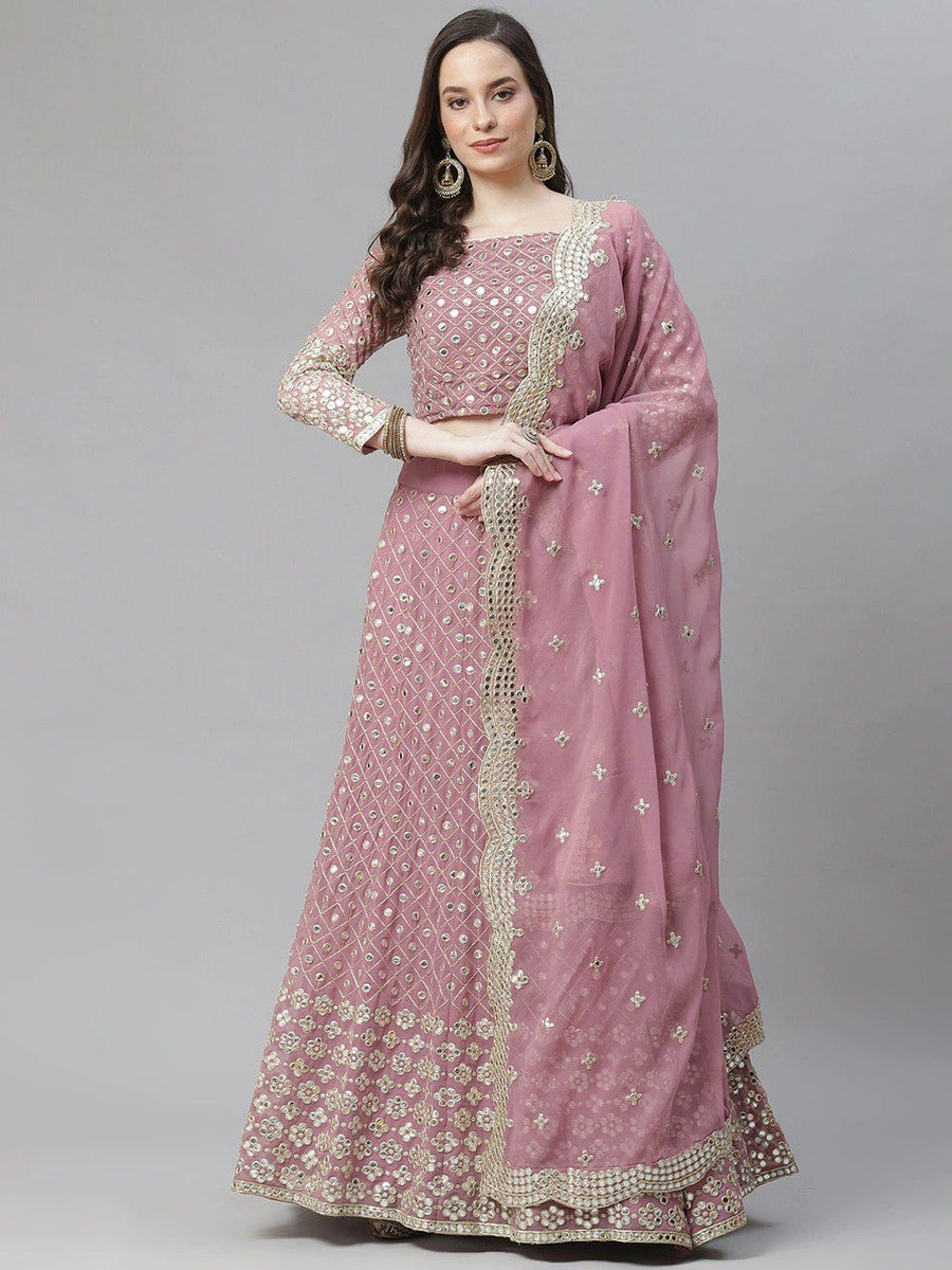 Mauve Embroidered Semi-Stitched Myntra ...